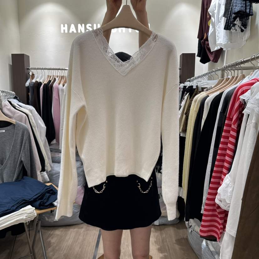 HANSUNGHYUN東大門直郵女裝新品熱賣時尚推薦針織衫V領蕾絲HANSUNGHYUN針織衫