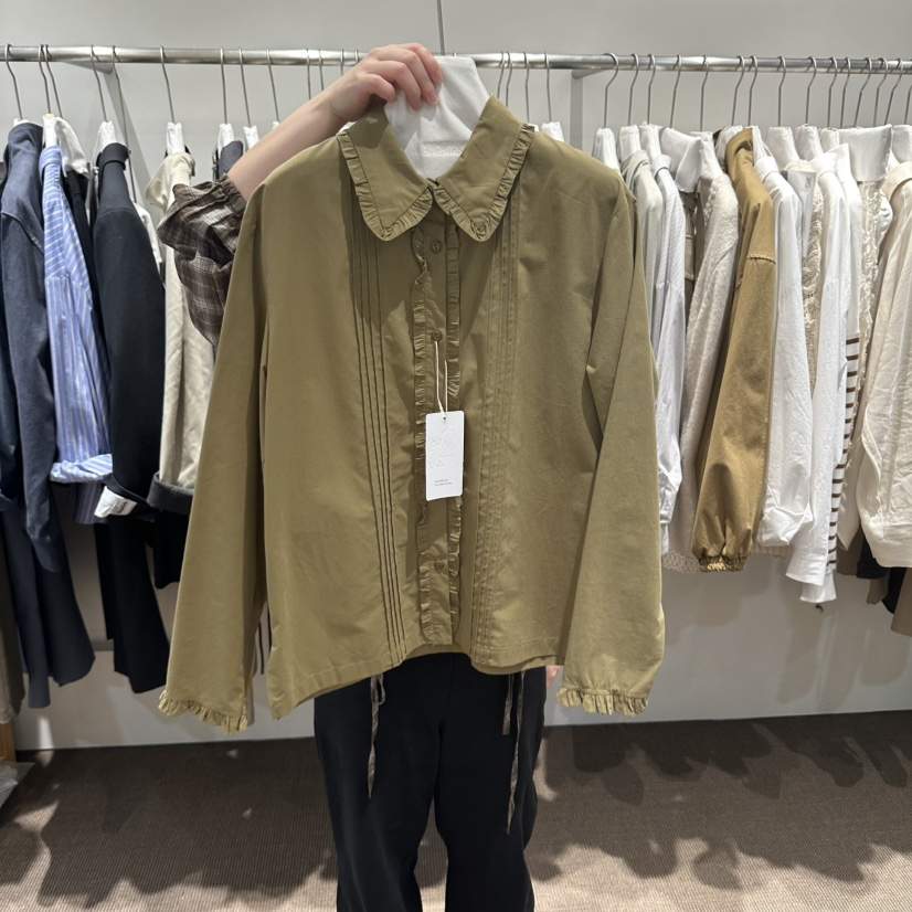 OVERTAKE東大門代購女士新品人氣休閑熱賣襯衫蕾絲衫褶邊OVERTAKE襯衫/蕾絲衫