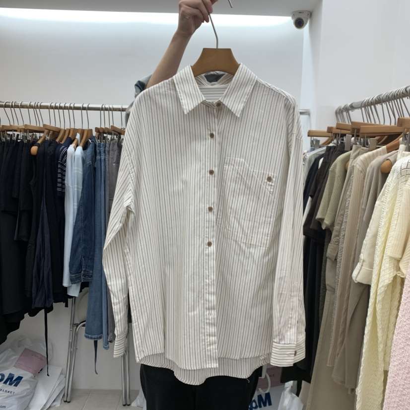 DRESS ROOM東大門實拍女士新品休閑人氣時尚襯衫蕾絲衫條紋DRESS ROOM襯衫/蕾絲衫