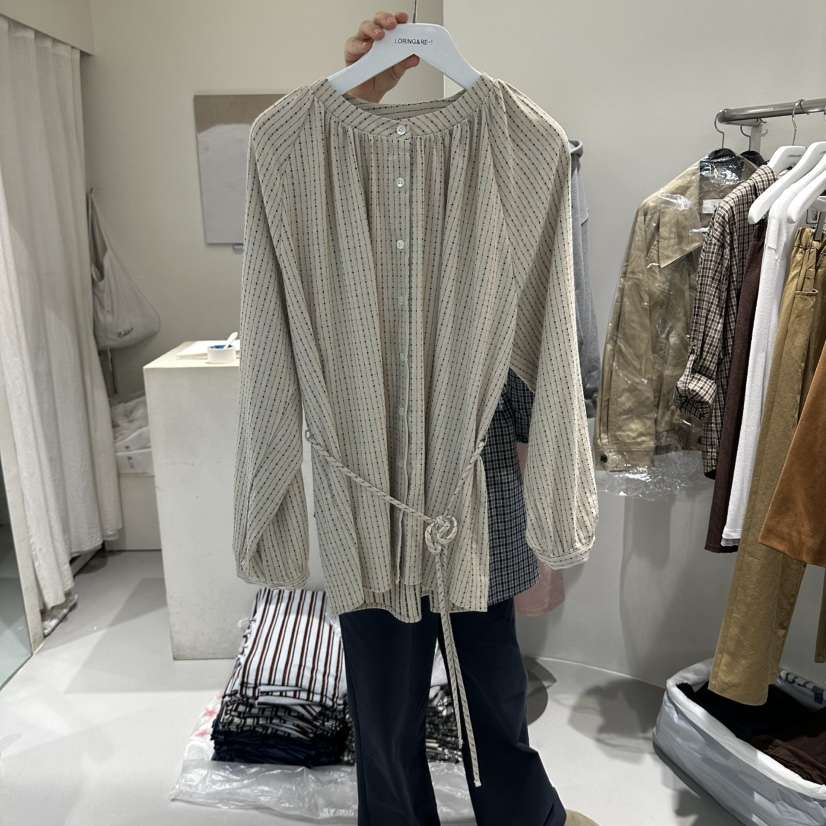 LORING RE I東大門直郵女士新品人氣時尚襯衫蕾絲衫含繩LORING RE-I/BARE襯衫/蕾絲衫