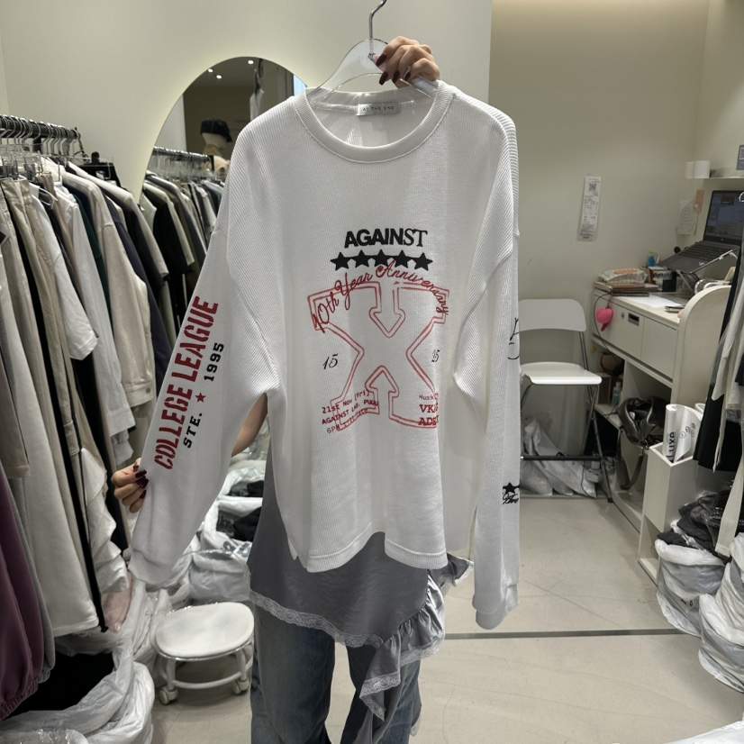 AT THE END韓國直郵女裝新品時尚推薦人氣熱賣休閑長袖T恤AT THE END長袖T恤