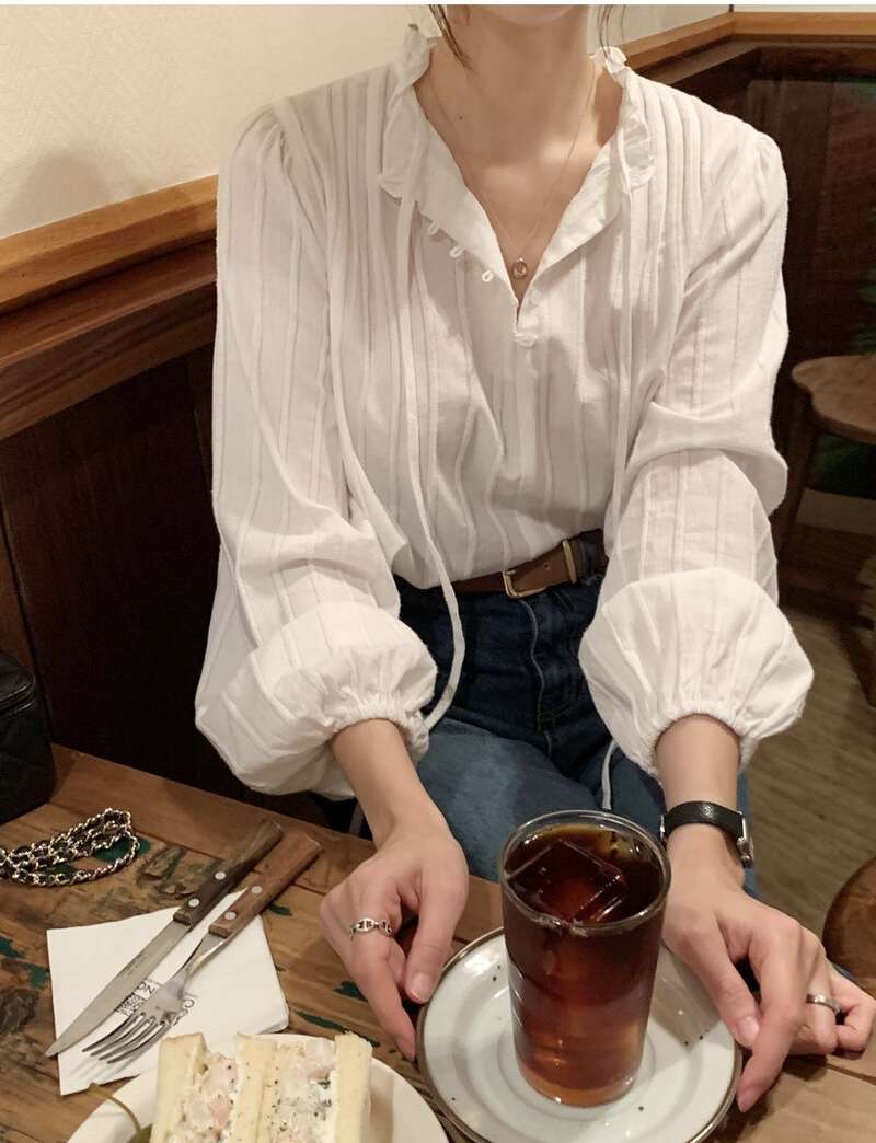 FRILL-T/DADA東大門代購女士新品時尚襯衫蕾絲衫荷葉邊褶裥FRILL-T/DADA襯衫/蕾絲衫