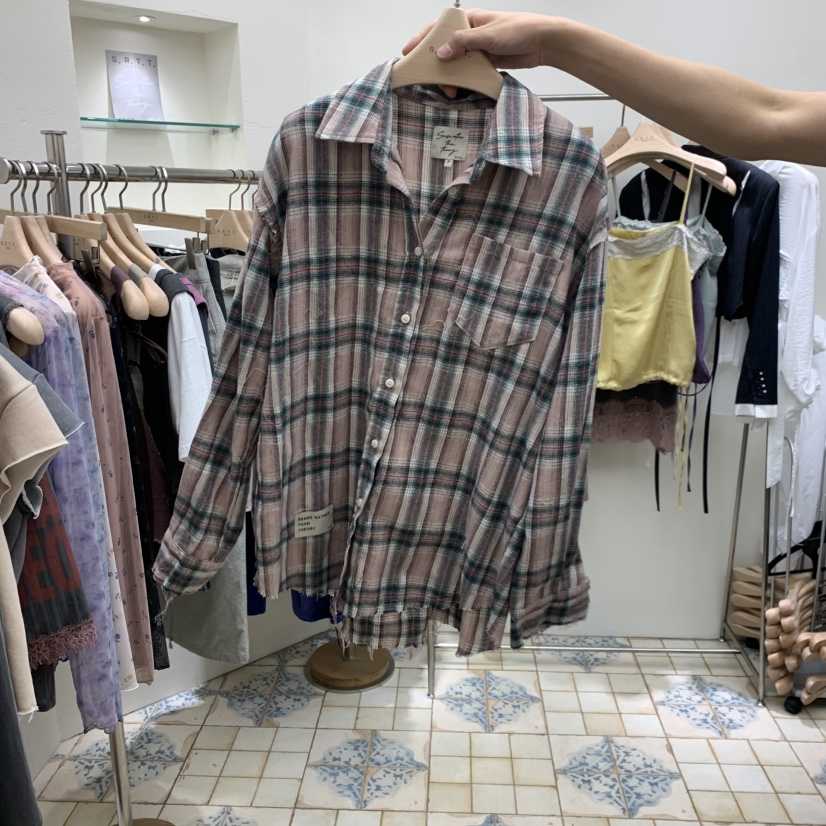 S.R.T.T.東大門代購女士新品時尚職業襯衫蕾絲衫格子S.R.T.T.襯衫/蕾絲衫