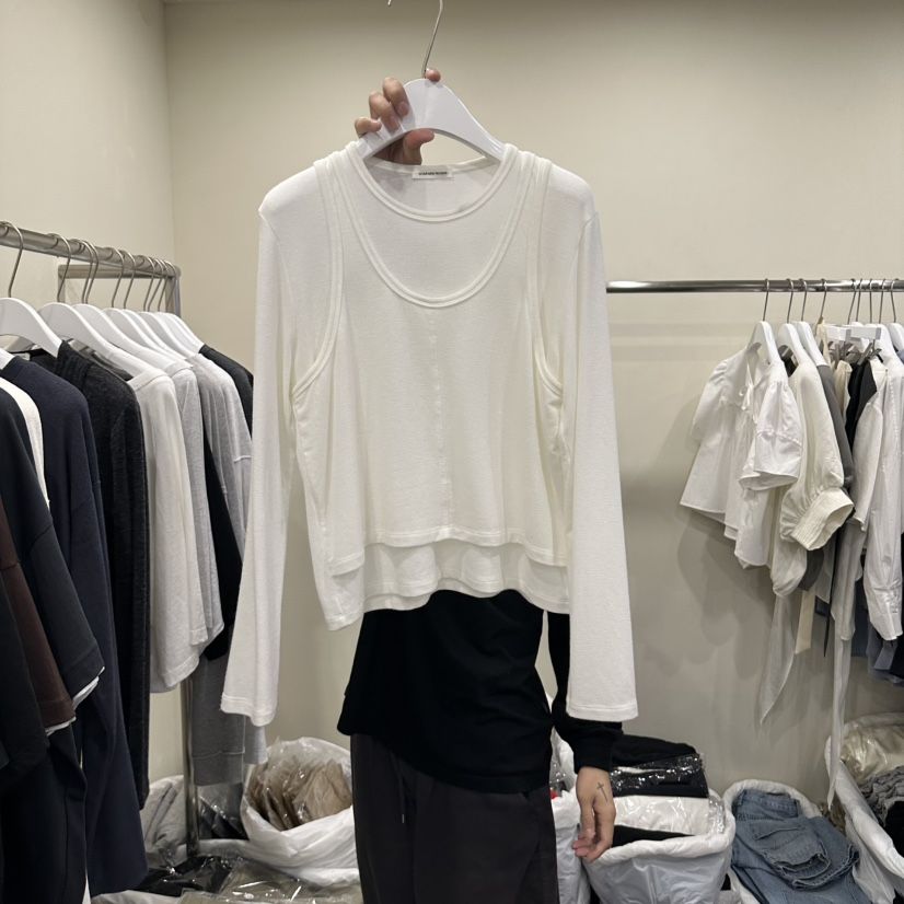 OUTFIT/SOAP AMD WATER東大門代購女士新款人氣長袖T恤假兩件OUTFIT/SOAP AMD WATER長袖T恤