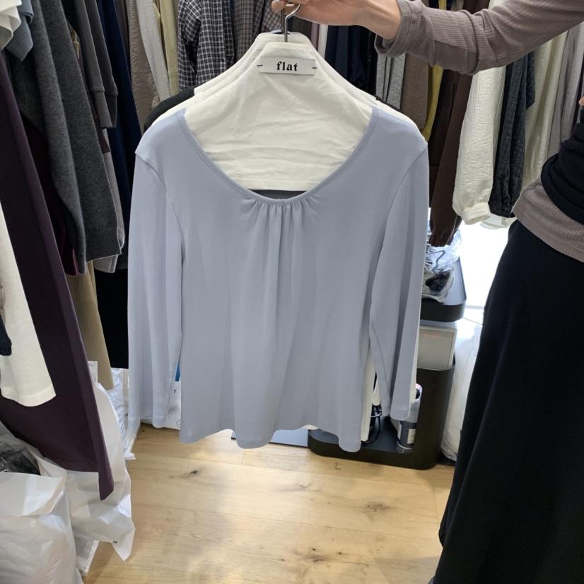 FLAT韓國代購女士新品時尚真品推薦熱賣人氣休閑長袖T恤褶皺FLAT長袖T恤