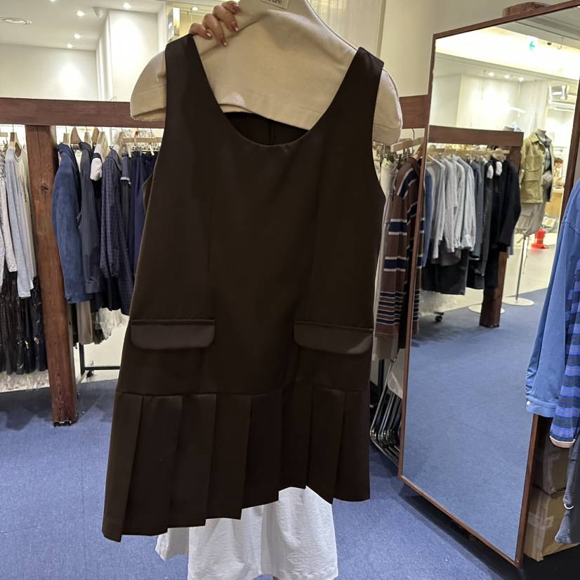 FURE東大門代購女裝新品時尚人氣真品推薦連衣裙口袋褶裥FURE連衣裙