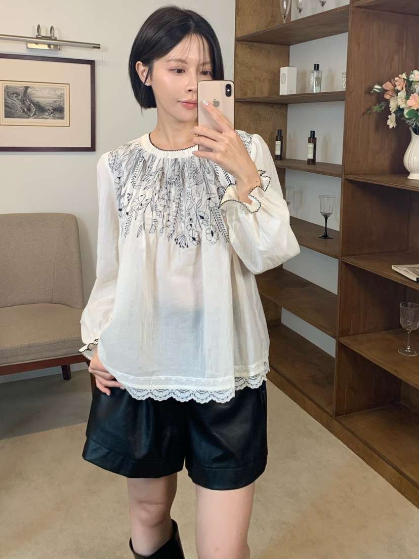 FABRIC東大門直郵女裝新款休閑真品時尚人氣襯衫蕾絲衫刺繡FABRIC襯衫/蕾絲衫