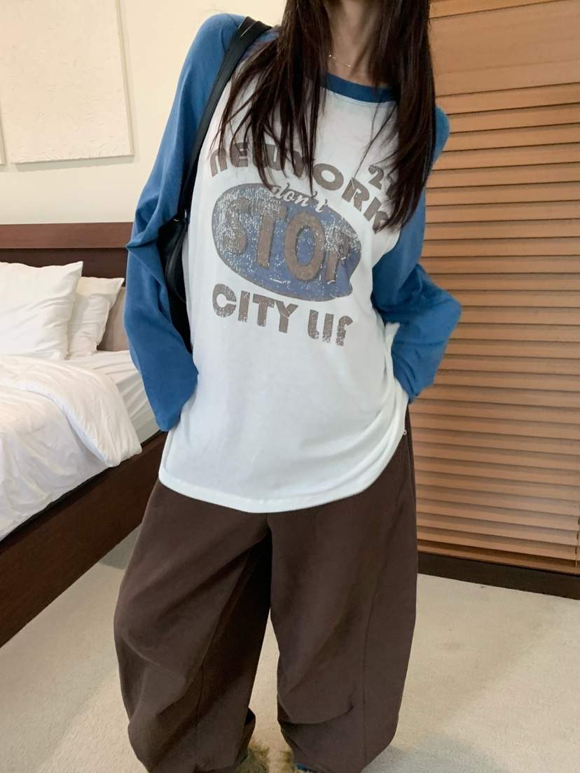 OKIE韓國直郵女裝新品時尚休閑真品人氣推薦長袖T恤插肩袖OKIE長袖T恤