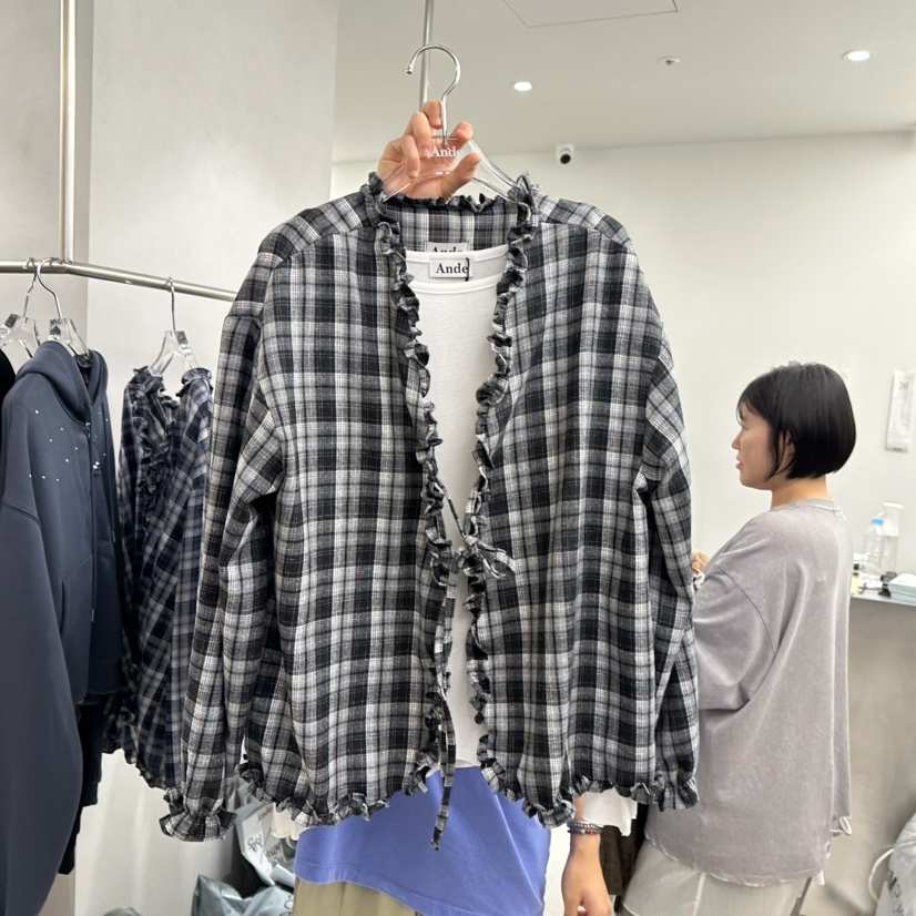 ANDE東大門實拍女裝新款時尚真品休閑襯衫蕾絲衫格紋磨毛ANDE襯衫/蕾絲衫