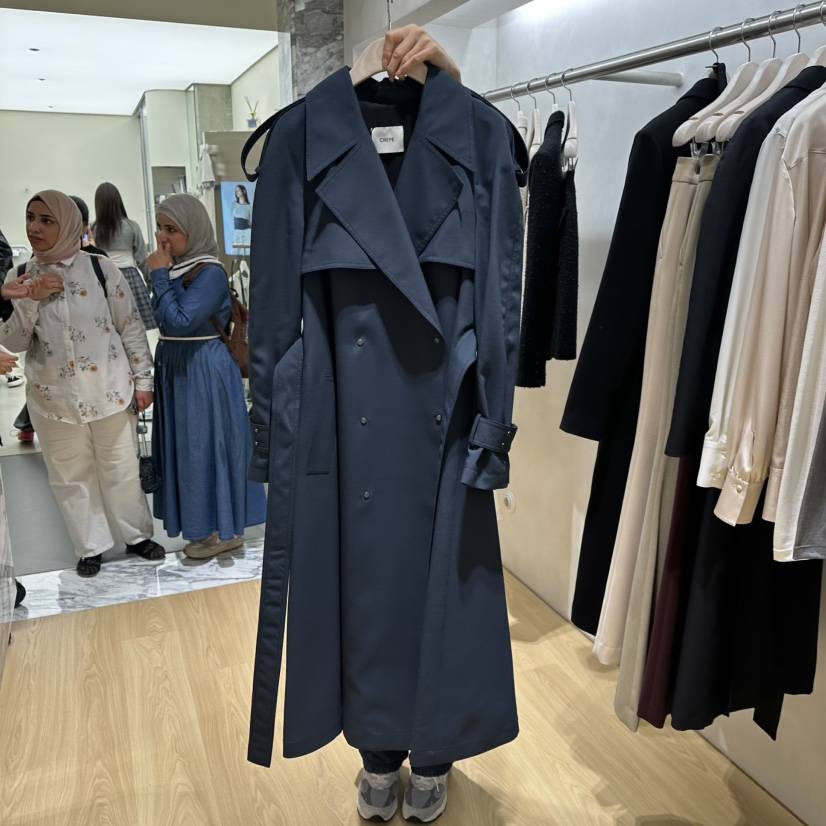 CREPE韓國直郵女士新款休閑熱賣真品時尚推薦長款風衣含腰帶CREPE長款風衣
