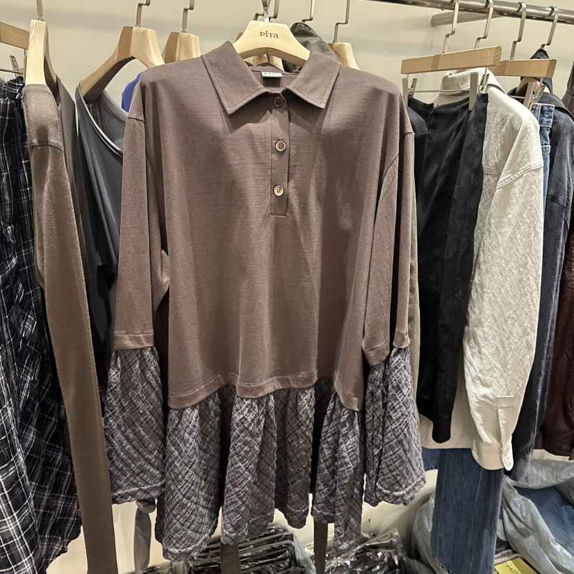 PITA/THEVERLIN東大門直郵女士新品休閑熱賣長袖T恤格紋PITA/THEVERLIN長袖T恤