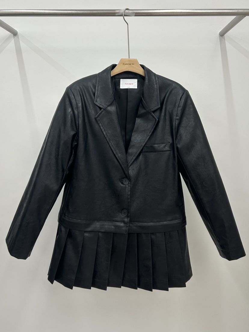 IF YOU SAY SO/PLUM-Q韓國直郵女裝新品休閑皮衣可拆卸皮革褶皺IF YOU SAY SO/PLUM-Q皮衣