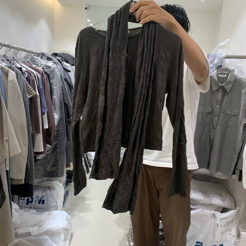THE REST韓國代購女士新品推薦時尚熱賣長袖T恤含圍巾褶皺THE REST/UNNOEUD長袖T恤