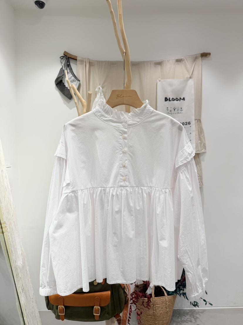 BLOOM韓國代購女裝新品熱賣休閑真品職業襯衫蕾絲衫褶邊紐扣BLOOM-S襯衫/蕾絲衫