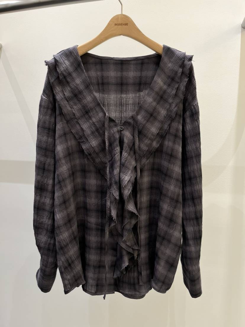 INSSENSE-A東大門代購女裝新品推薦襯衫蕾絲衫荷葉邊格子INSSENSE-A襯衫/蕾絲衫