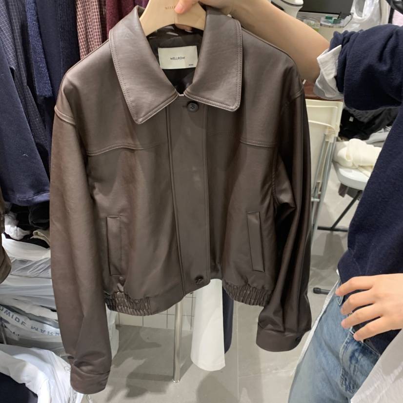 WELL ROW韓國代購女士新品熱賣推薦休閑真品皮衣皮革短款WELL ROW皮衣