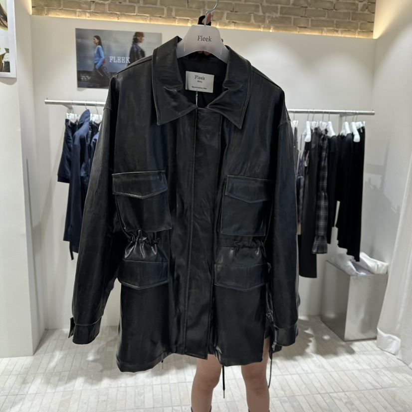FLEEK東大門代購女裝新品真品推薦時尚人氣熱賣皮衣皮革褶皺Fleek皮衣