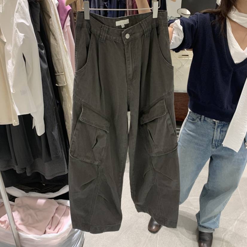 WELL ROW東大門實拍女士新品人氣休閑褲工裝牛仔布不含腰帶水洗WELL ROW休閑褲