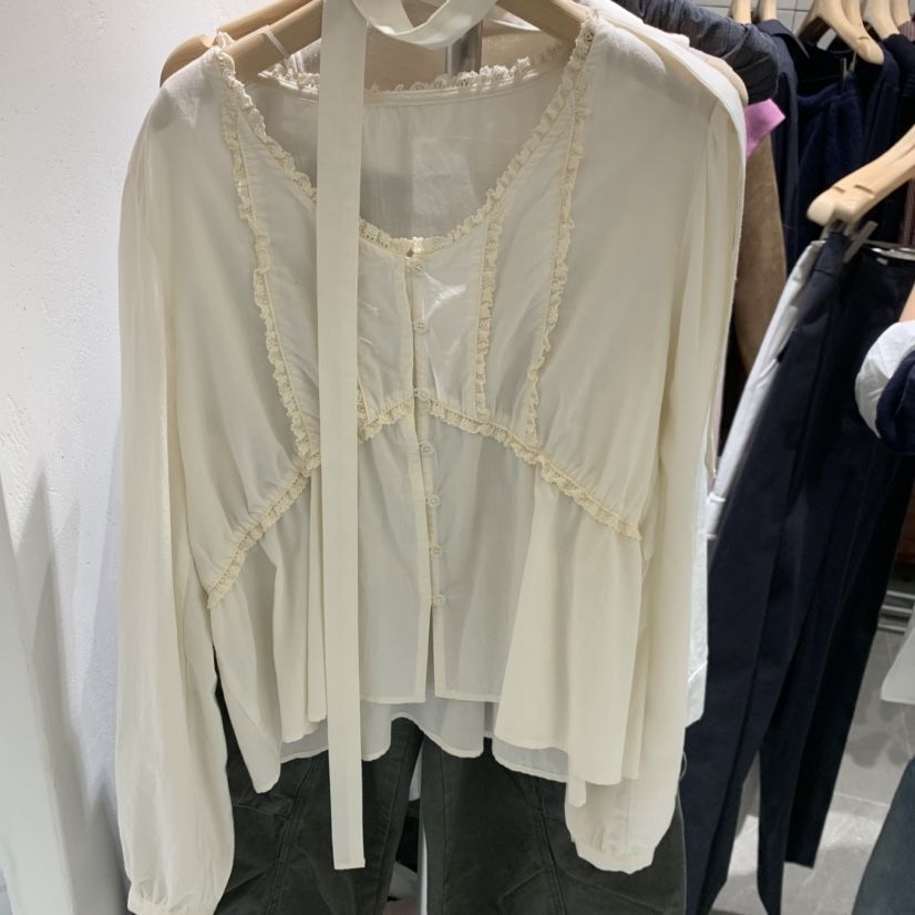 WELL ROW韓國代購女士新款推薦休閑人氣襯衫蕾絲衫含脖帶WELL ROW襯衫/蕾絲衫