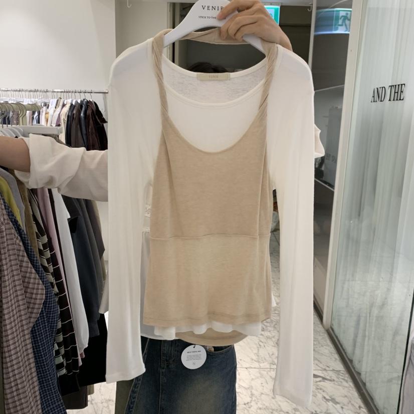 VENIR-A東大門直郵女裝新款時尚人氣推薦長袖T恤假兩件扭曲VENIR-A長袖T恤