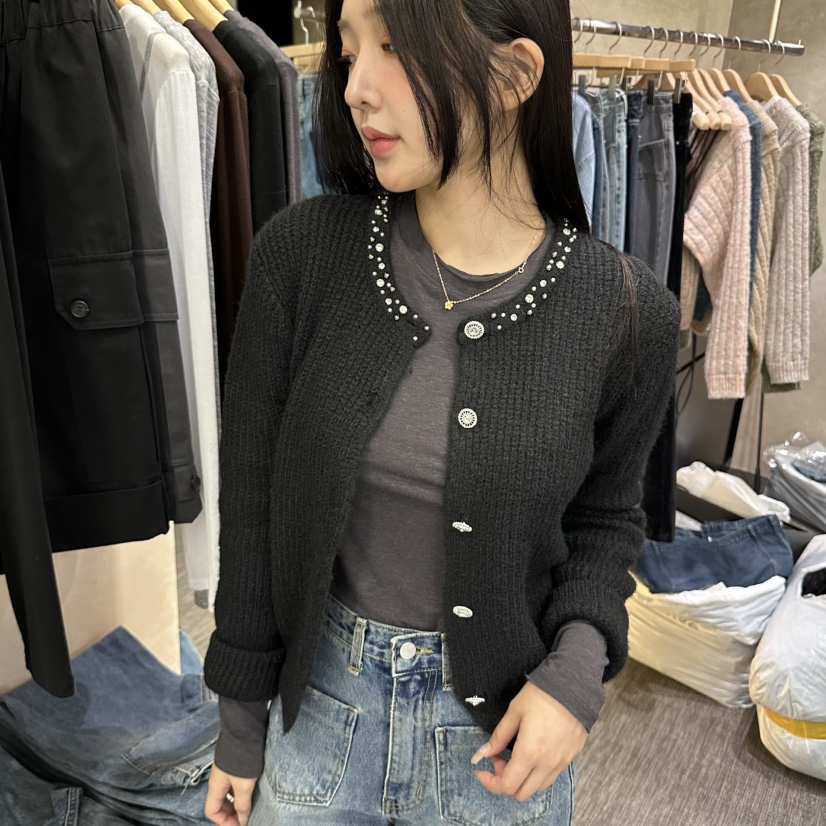 VINTAGE VIBE韓國直郵女裝新品人氣休閑真品針織衫串珠開衫VINTAGE VIBE針織衫