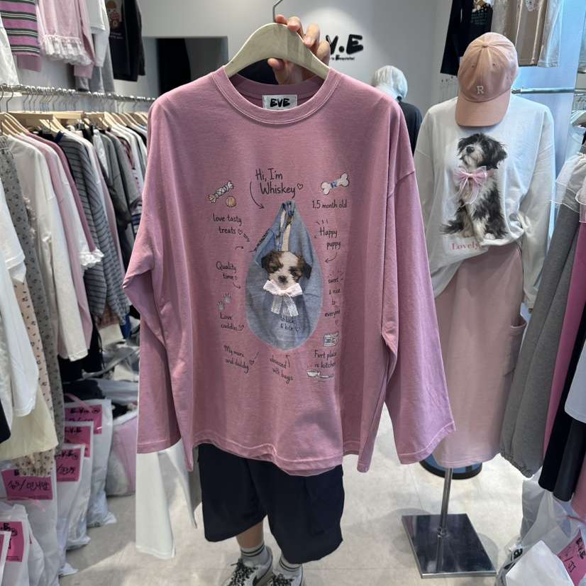 EVE韓國直郵女裝新款休閑推薦時尚人氣真品熱賣長袖T恤口袋EVE長袖T恤