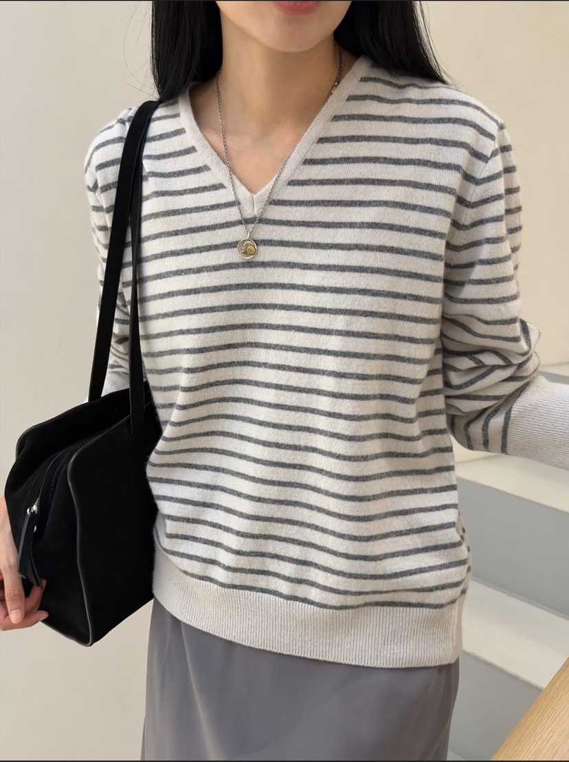 AMY GRACE-A東大門實拍女士新品真品人氣熱賣針織衫條紋AMY GRACE針織衫