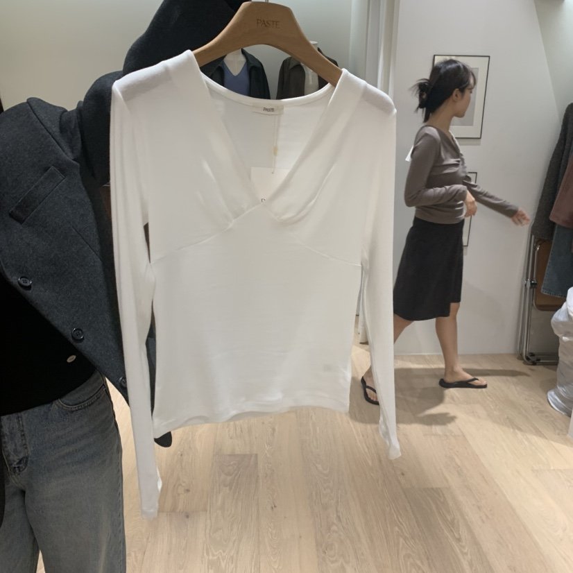 PASTE韓國直郵女裝新款熱賣職業休閑真品人氣長袖T恤褶皺PASTE長袖T恤