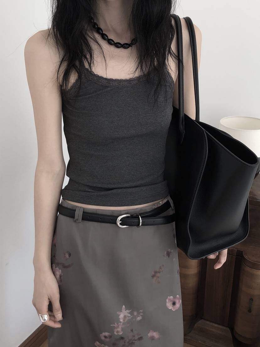 LE BUTTER韓國代購女裝新品推薦真品休閑吊帶背心蕾絲羅紋LE BUTTER吊帶/背心