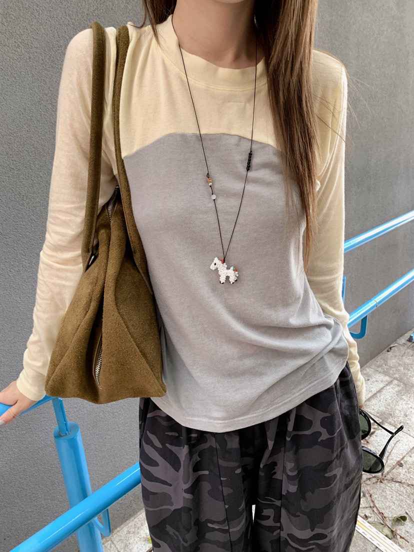 MAISONDEGLORY東大門實拍女裝新品時尚推薦休閑長袖T恤撞色MAISONDEGLORY長袖T恤