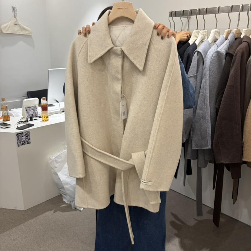 MADELEINE韓國直郵女士新品人氣中長款大衣含腰帶手工羊毛MADELEINE中長款大衣