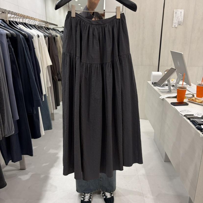 ETTER韓國代購女士新款時尚推薦熱賣休閑人氣長裙格子褶皺ETTER長裙
