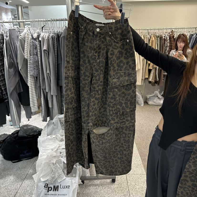 VIRKIN韓國直郵女士新品真品人氣休閑休閑褲可拆卸拉鏈豹紋VIRKIN休閑褲