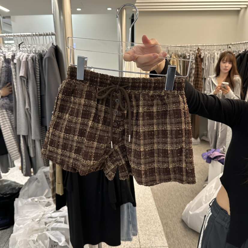 VIRKIN東大門實拍女士新品時尚人氣休閑熱賣推薦短褲格紋VIRKIN短褲