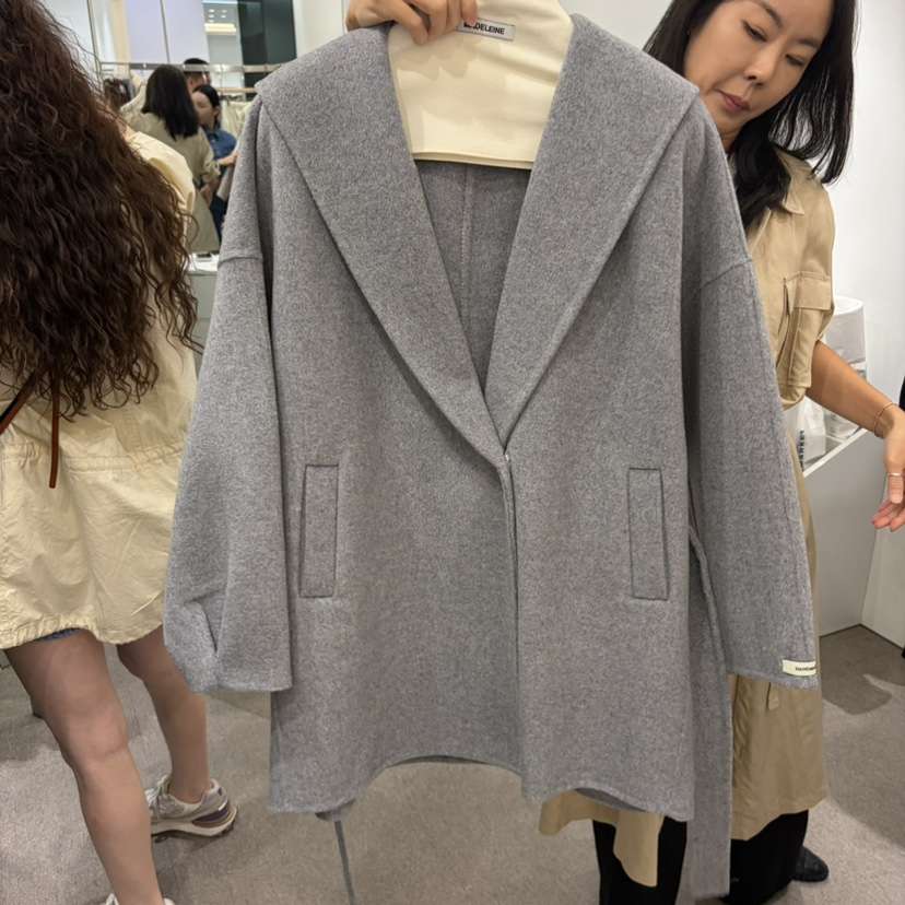 MADELEINE韓國代購女士新品熱賣休閑短款大衣含腰帶手工羊毛MADELEINE短款大衣