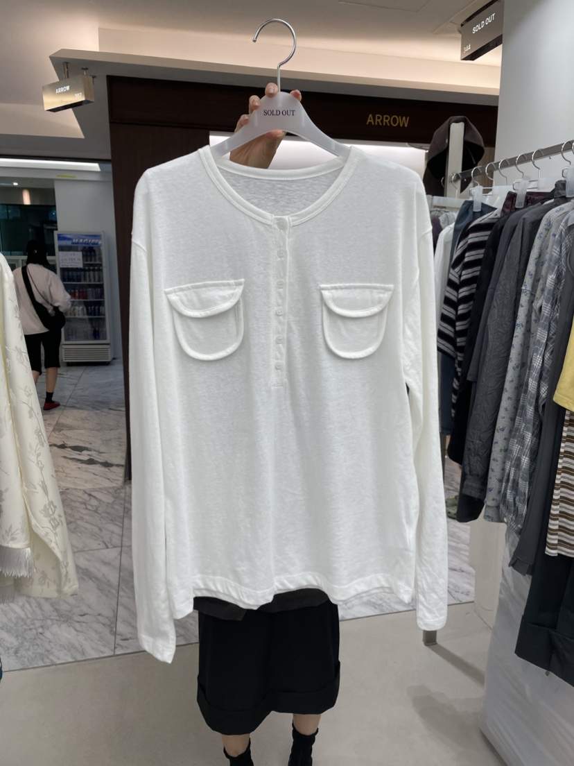 SOLD OUT東大門代購女士新款人氣熱賣休閑時尚長袖T恤口袋SOLD OUT長袖T恤