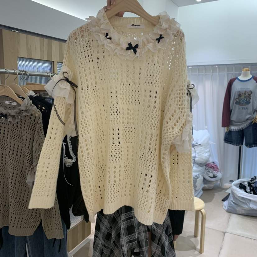 ARANCIA東大門直郵女裝新品人氣熱賣時尚休閑毛衣珍珠褶邊ARANCIA毛衣