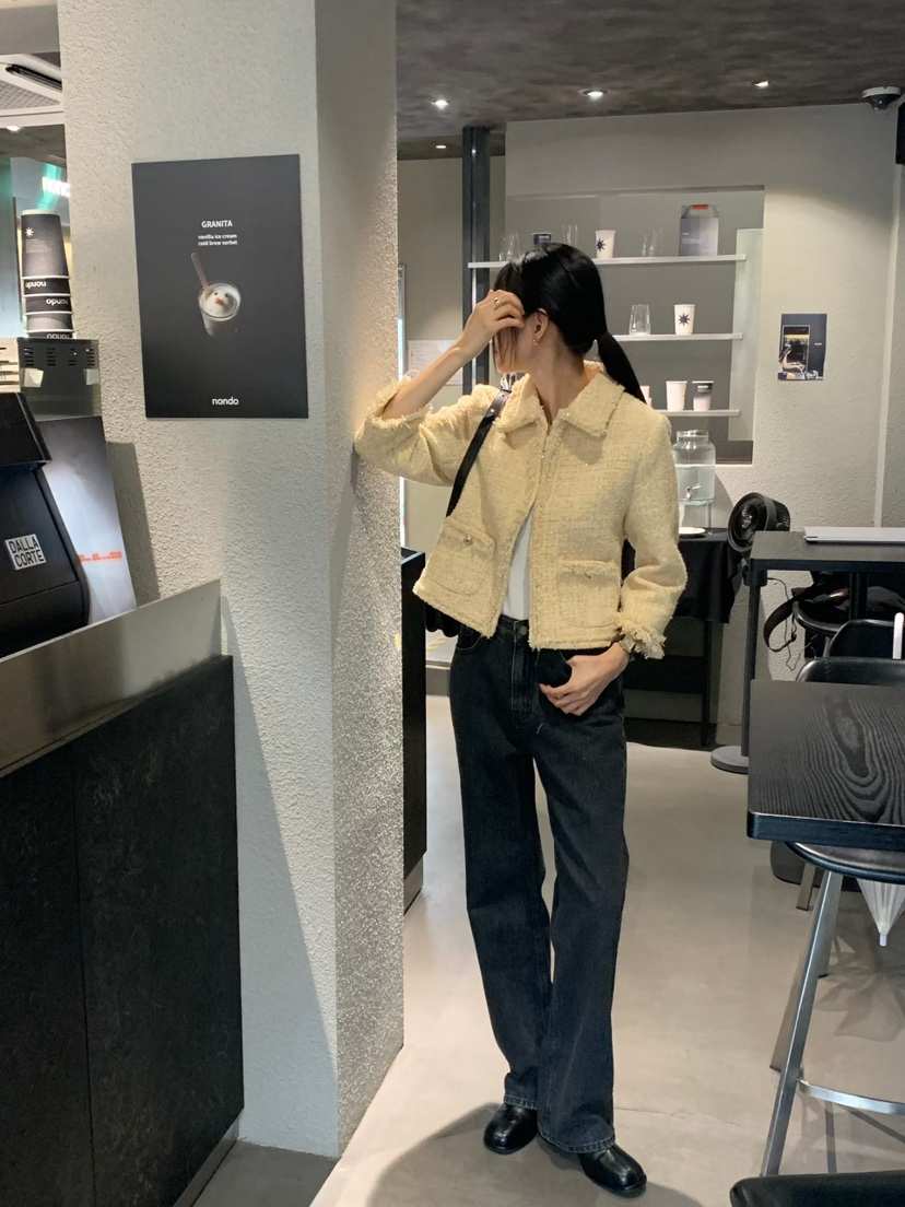 ANDYOUBROWN東大門代購女裝新款時尚真品熱賣夾克粗花呢珍珠ANDYOUBROWN夾克