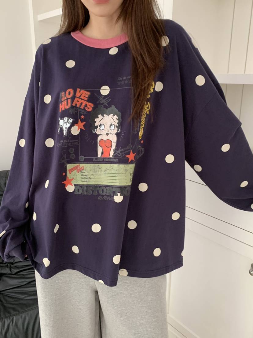 MAISONDEGLORY韓國代購女裝新品真品休閑長袖T恤撞色圓點MAISONDEGLORY長袖T恤