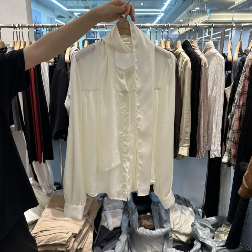 HONG.U東大門實拍女裝新款真品休閑人氣襯衫蕾絲衫含圍巾HONG.U襯衫/蕾絲衫
