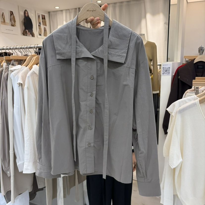 AFTERGLOW韓國代購女裝新品人氣真品時尚襯衫蕾絲衫含腰繩AFTERGLOW襯衫/蕾絲衫