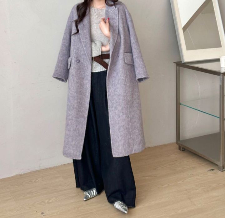 CRONG東大門直郵女裝新品休閑推薦時尚熱賣中長款大衣人字紋CRONG中長款大衣