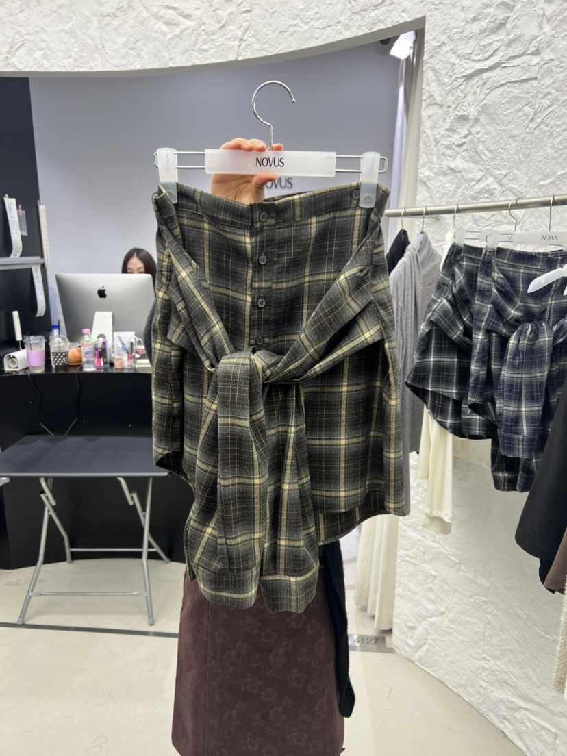 NOVUS東大門直郵女士新品真品時尚休閑半身裙中短裙系帶格子NOVUS半身裙/中短裙