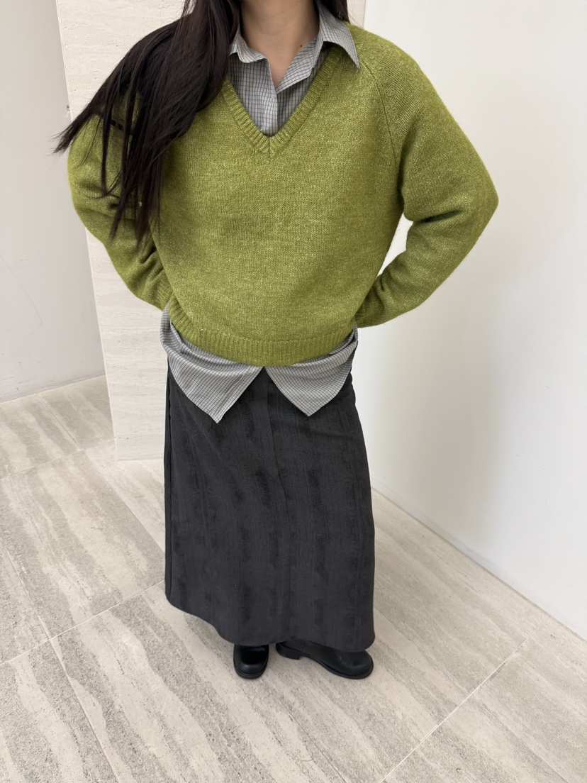 VERNIMENT韓國代購女裝新款時尚針織衫不含內搭羊駝毛V領VERNIMENT針織衫