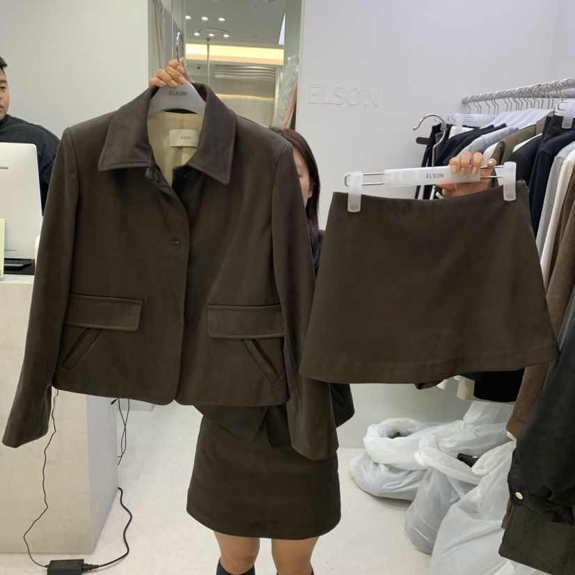 ELSON韓國代購女士新款推薦休閑真品時尚熱賣套裝皮裙麂皮ELSON套裝