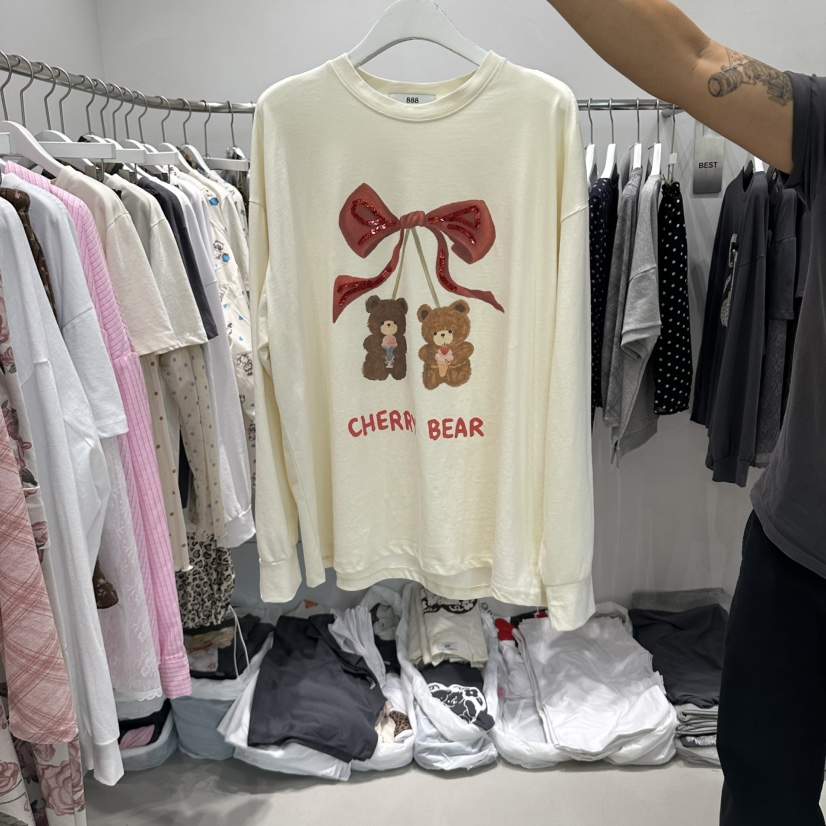 VINTAGE 888韓國直郵女士新品推薦人氣熱賣休閑長袖T恤小熊VINTAGE 888長袖T恤