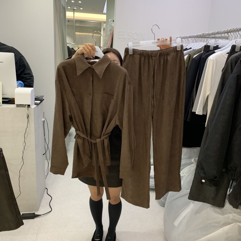 ELSON韓國代購女士新品休閑熱賣推薦時尚真品套裝含腰帶麂皮ELSON套裝
