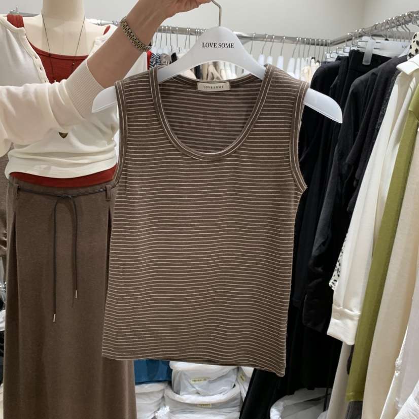 LOVE SOME韓國代購女裝新品推薦真品人氣吊帶背心條紋絨LOVE SOME吊帶/背心