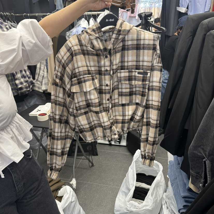A-DEL韓國直郵女裝新款熱賣人氣襯衫蕾絲衫雙口袋連帽衫A-DEL襯衫/蕾絲衫