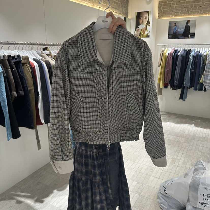 FLEEK韓國直郵女士新款人氣真品時尚熱賣夾克兩面穿格紋雙面Fleek夾克